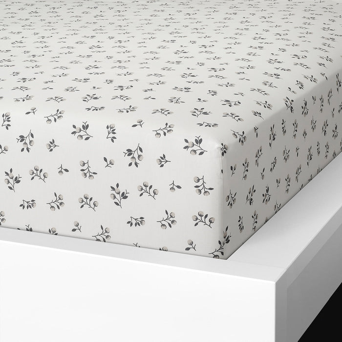 SANDLUPIN Fitted sheet, floral patterned 180x200 cm