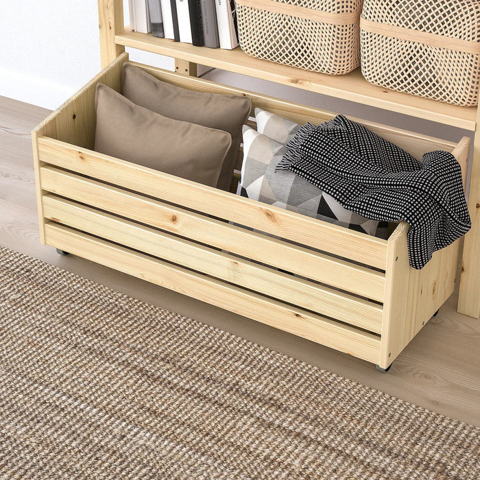 IVAR Storage box on wheels, pine, 78x30 cm