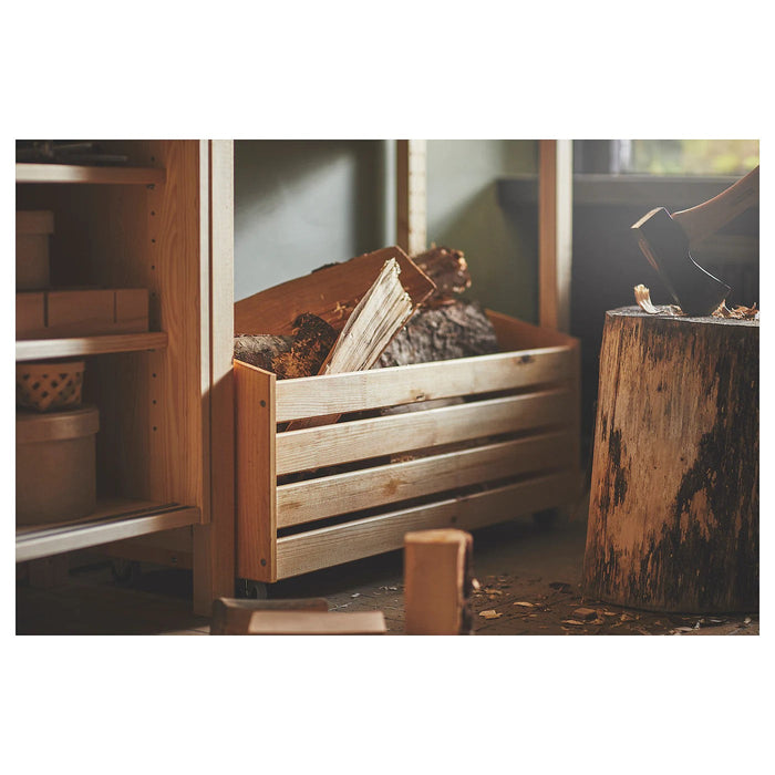 IVAR Storage box on wheels, pine, 78x30 cm