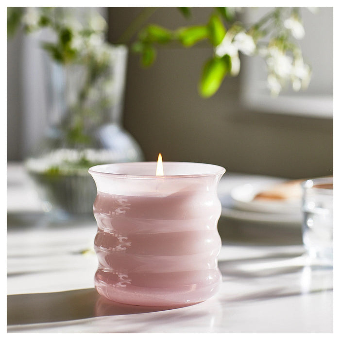 LUGNARE Scented candle in glass, Jasmine/pink, 50 hr