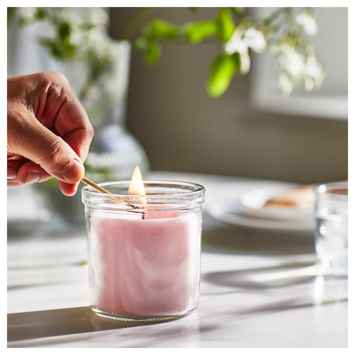 LUGNARE Scented candle in glass, Jasmine/pink 40 hr