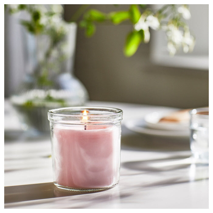 LUGNARE Scented candle in glass, Jasmine/pink 40 hr