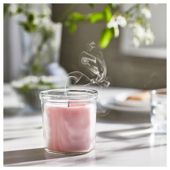 LUGNARE Scented candle in glass, Jasmine/pink 40 hr