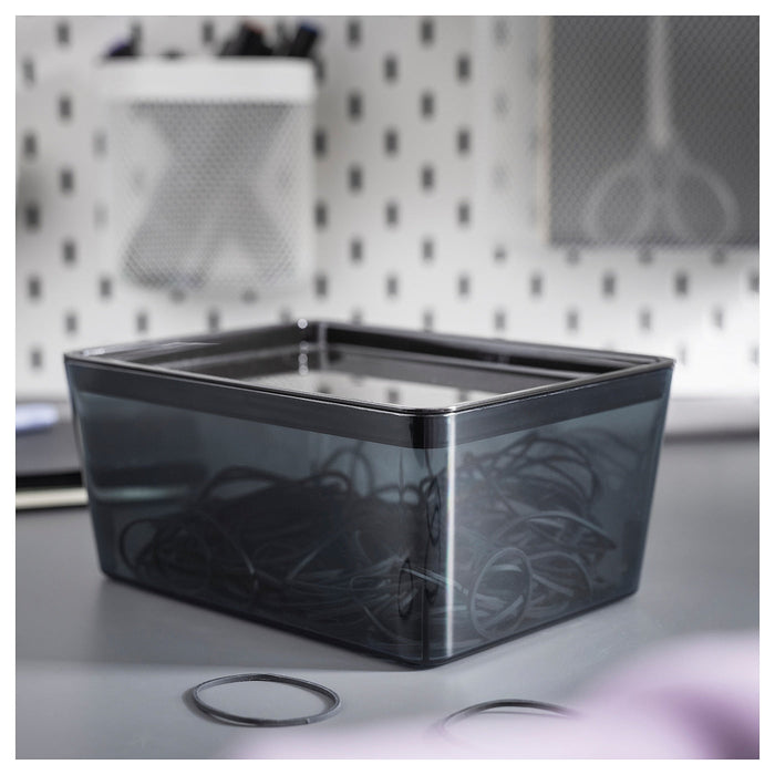 KUGGIS Box with lid, transparent black 13x18x8 cm