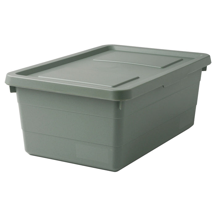 SOCKERBIT storage box with lid, grey-green, 38x25x