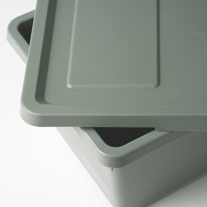 SOCKERBIT storage box with lid, grey-green, 38x25x