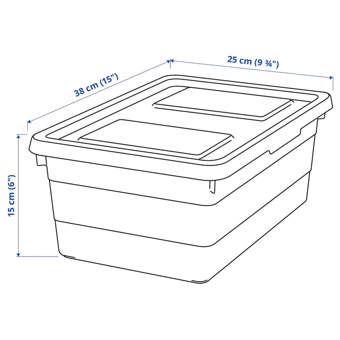 SOCKERBIT storage box with lid, grey-green, 38x25x