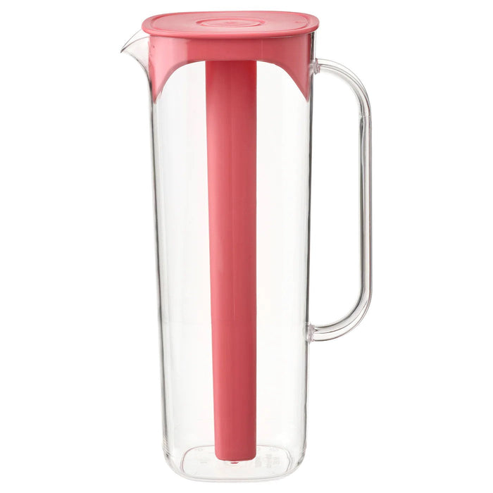 MOPPA Jug with lid, transparent/light red, 1.7 l