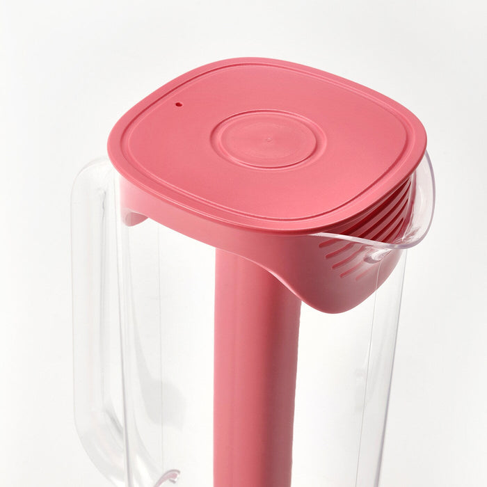 MOPPA Jug with lid, transparent/light red, 1.7 l