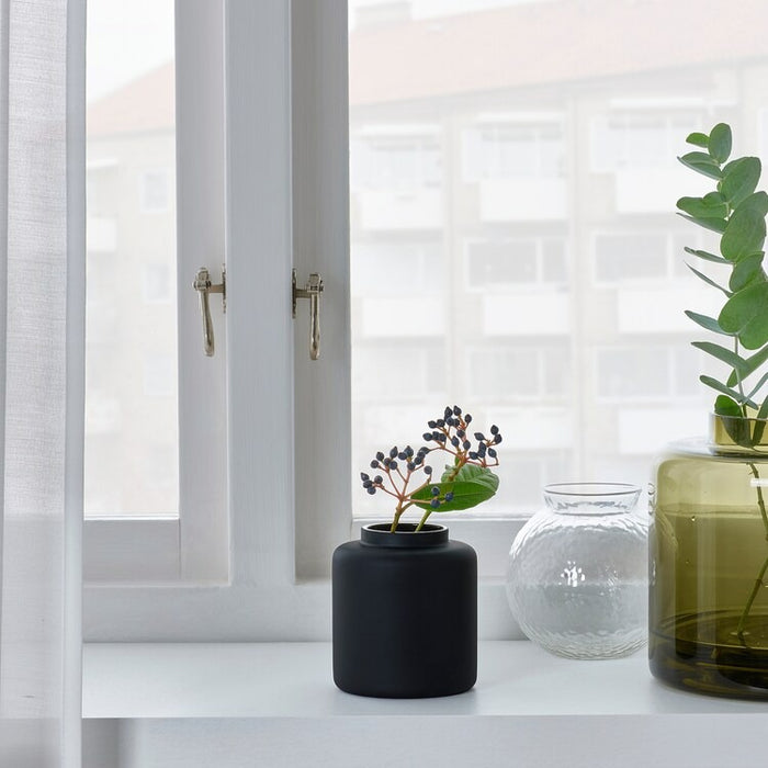 KONSTFULL Vase, frosted glass/black, 10cm