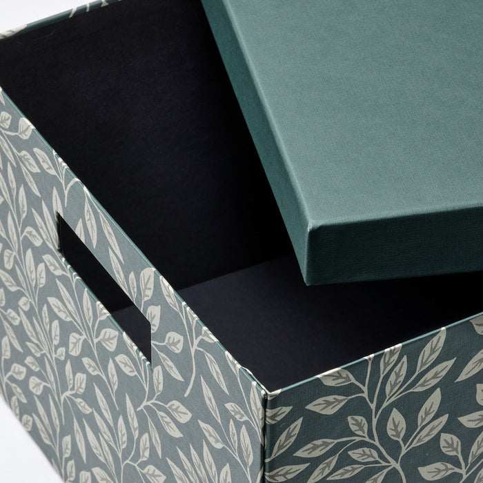 STUTERI Storage box with lid, green/leaf pattern, 25x35x20 cm, 40539017