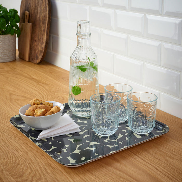 VARSIKLOJA Tray, patterned off-white/black, 33x33 cm