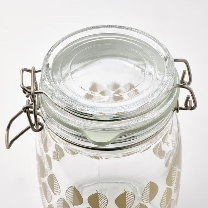 KORKEN jar with lid, patterned/light beige, 1 l