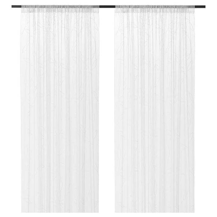 LILLEGERD Sheer curtains, 1 pair, white leaves, 145x250 cm