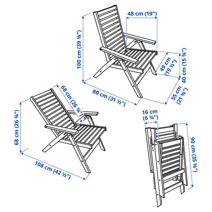 APPLARO Reclining chair, outdoor, foldable brown stained