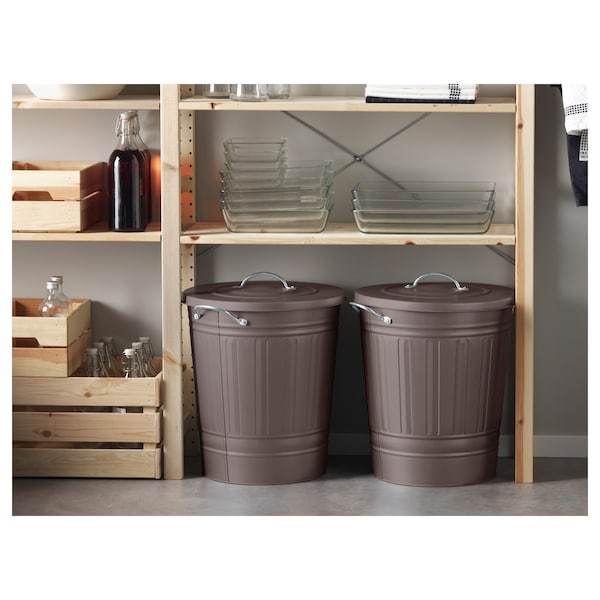 KNODD Bin with lid, grey 40 l