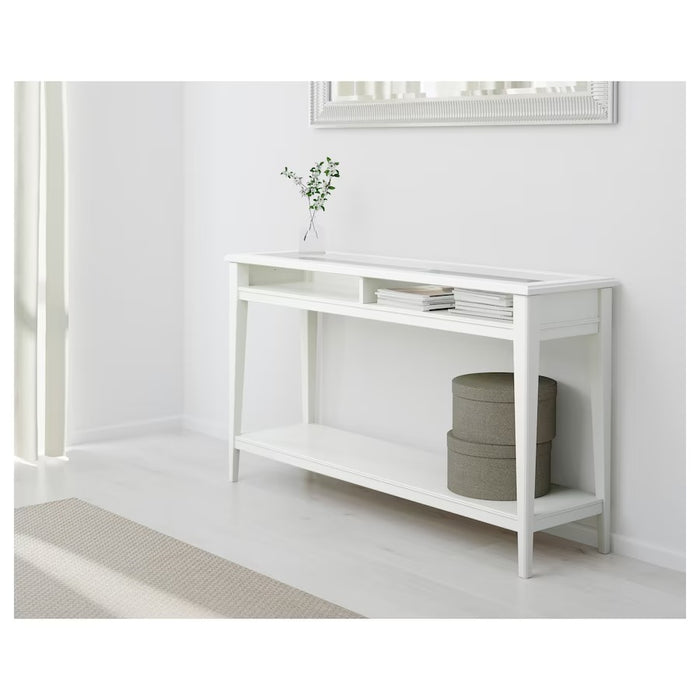 LIATORP Console table, white/glass, 133x37 cm