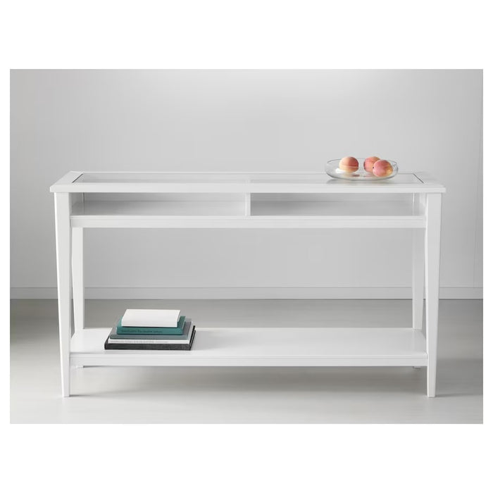 LIATORP Console table, white/glass, 133x37 cm