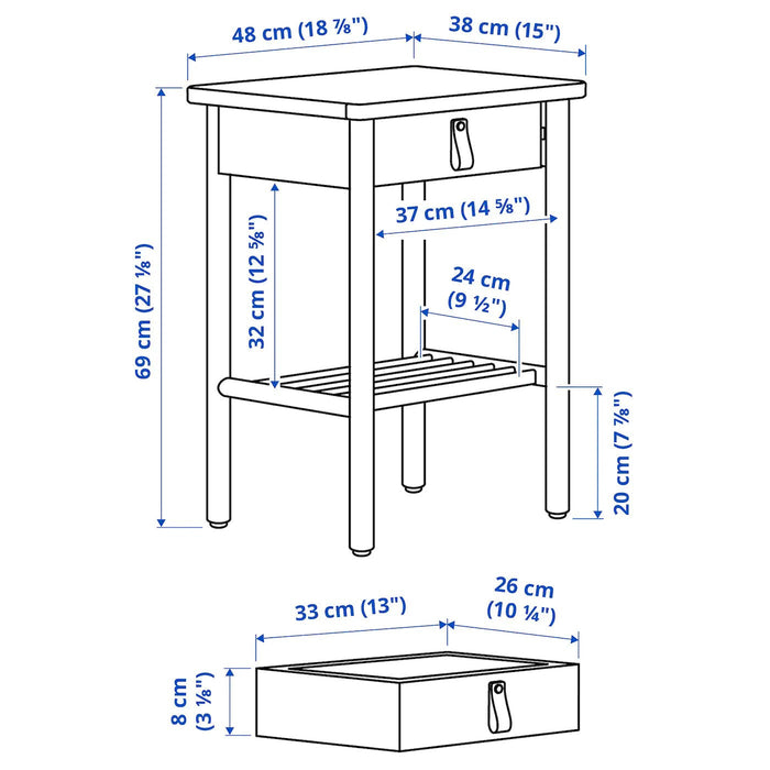 BJORKSNAS Bedside table, birch, 48x38 cm