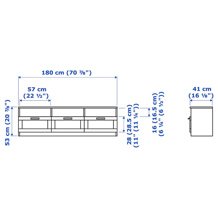 BRIMNES TV bench, white, 180x41x53 cm