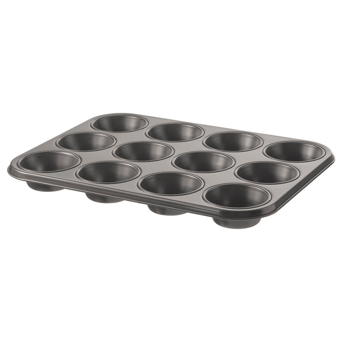 HEMMABAK Muffin tin, grey 38x27 cm