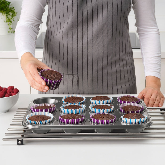 HEMMABAK Muffin tin, grey 38x27 cm