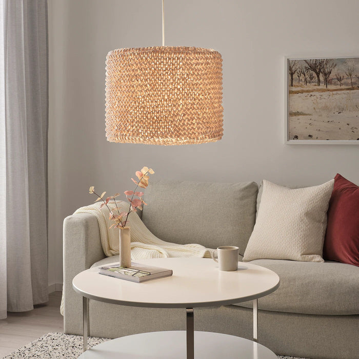 LERGRYN Lamp shade, knitted beige/handmade 42 cm