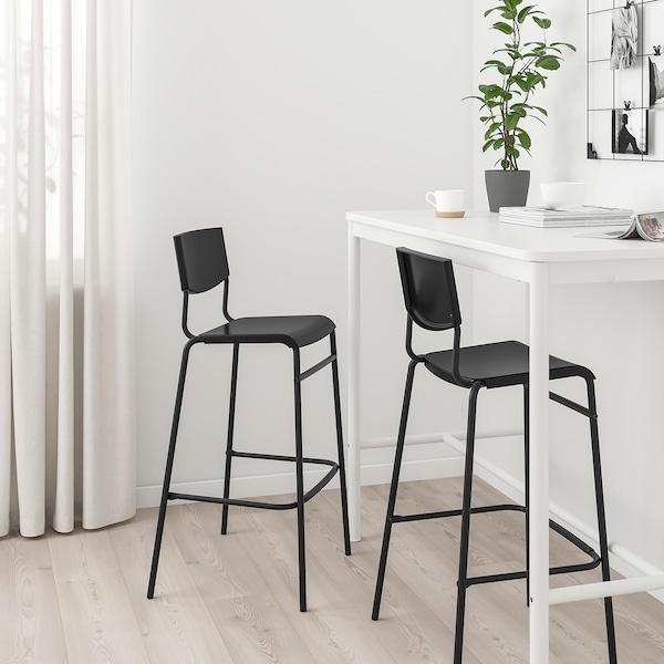 STIG Bar stool with backrest, black/black 74 cm