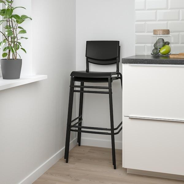 STIG Bar stool with backrest, black/black 74 cm