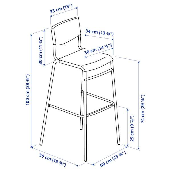 STIG Bar stool with backrest, black/black 74 cm