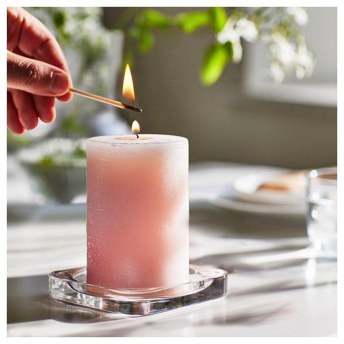 LUGNARE Scented pillar candle, Jasmine/pink, 30 hr