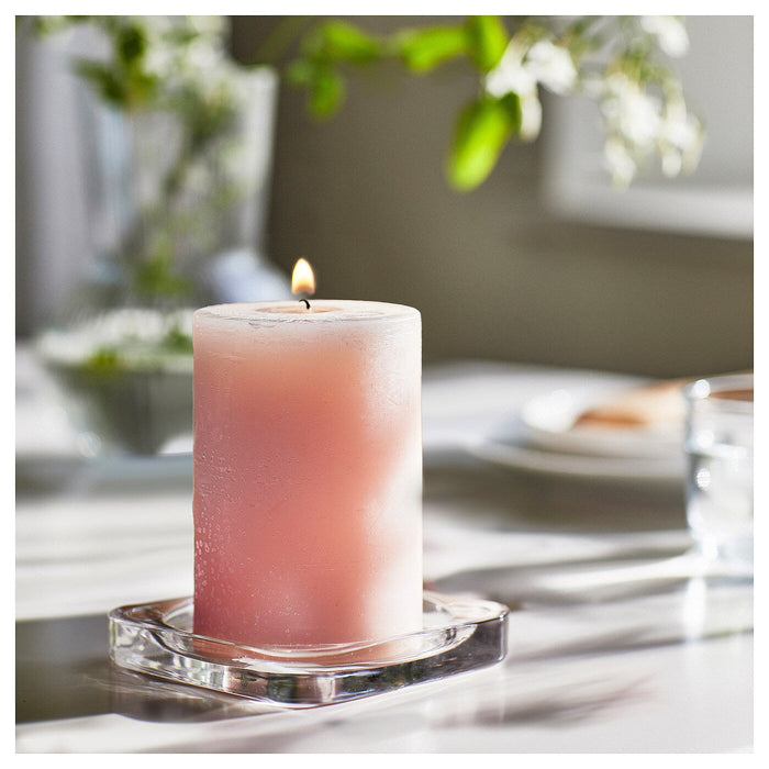 LUGNARE Scented pillar candle, Jasmine/pink, 30 hr