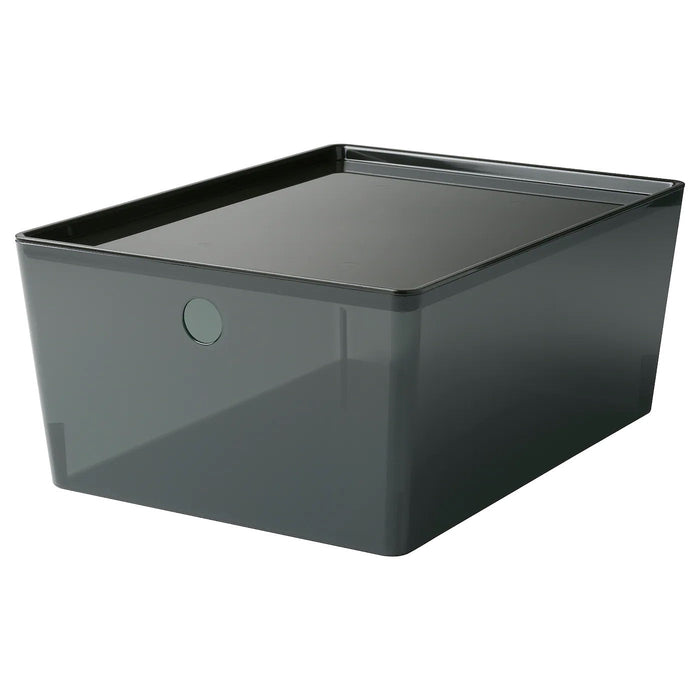 KUGGIS box with lid, transparent black, 26x35x15 cm