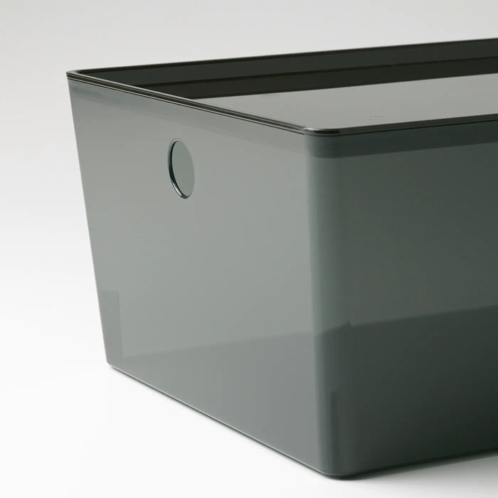 KUGGIS box with lid, transparent black, 26x35x15 cm