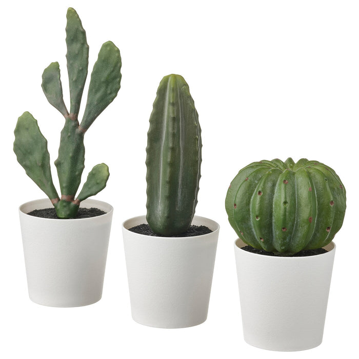 FEJKA Artifi potted plant w pot, set of 3, in/outdoor cactus, 6 cm