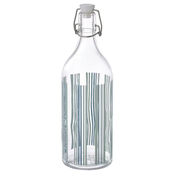 KORKEN bottle with stopper 1 L patterned/blue/green