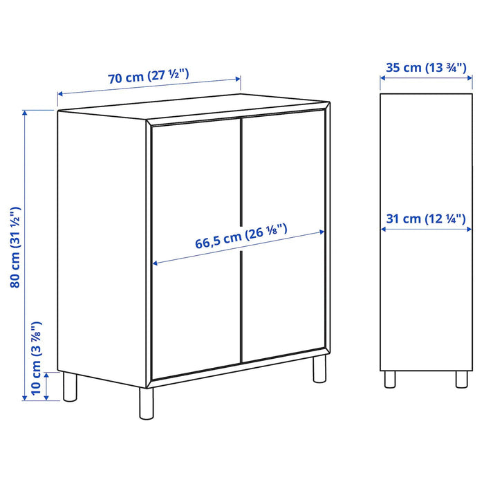 EKET Cabinet combination with legs, white/wood, 70x35x80 cm