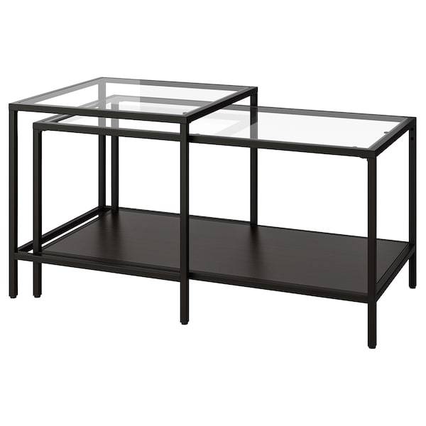 VITTSJO Nest of tables, set of 2, black-brown/glass 90x50 cm