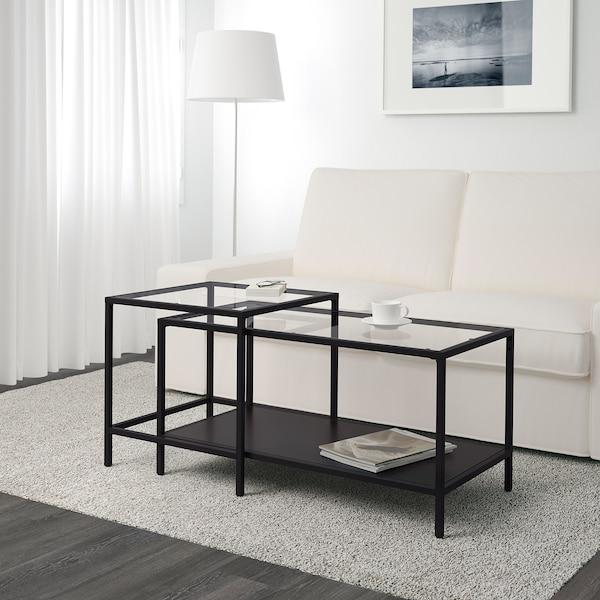 VITTSJO Nest of tables, set of 2, black-brown/glass 90x50 cm