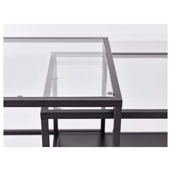 VITTSJO Nest of tables, set of 2, black-brown/glass 90x50 cm