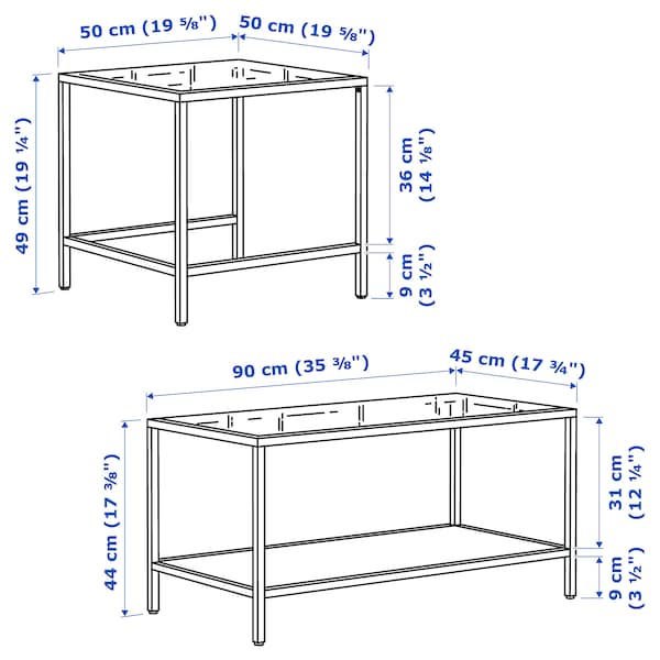 VITTSJO Nest of tables, set of 2, black-brown/glass 90x50 cm