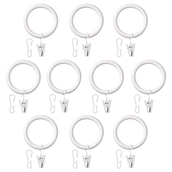 SYRLIG Curtain ring with clip and hook, white 38 mm