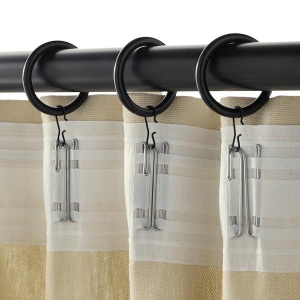 SYRLIG Curtain ring with clip and hook, black 38 mm