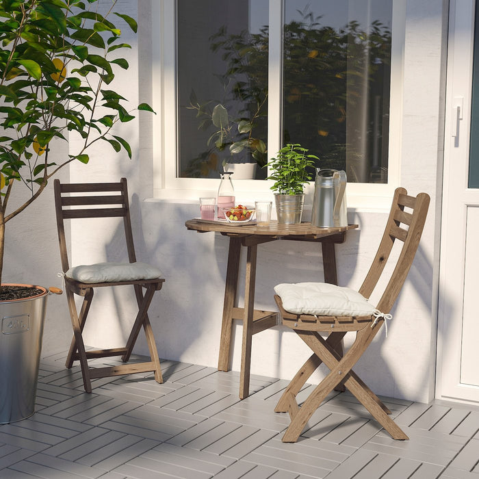 ASKHOLMEN Table for wall, outdoor, folding light brown stained 70x44 cm