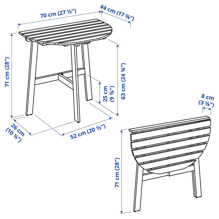 ASKHOLMEN Table for wall, outdoor, folding light brown stained 70x44 cm