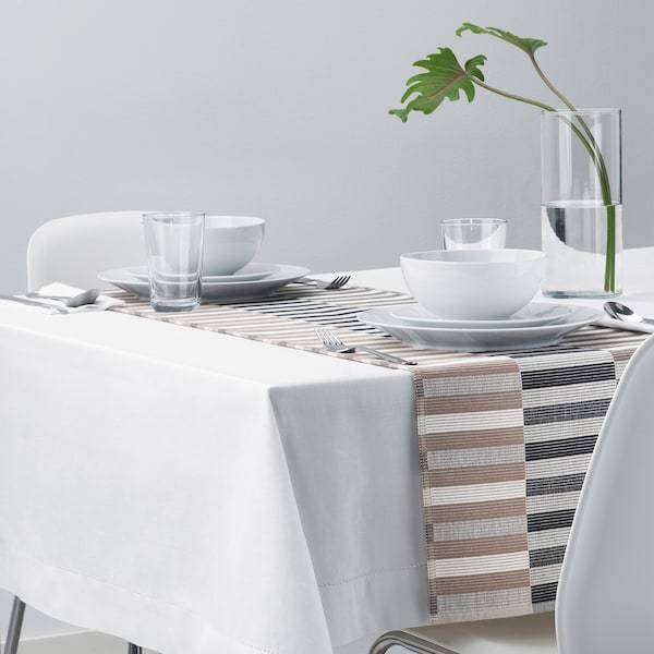 MITTBIT Table-runner, black beige/white 35x130 cm