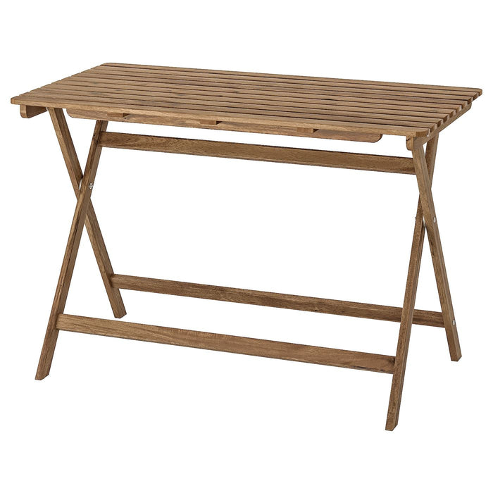 ASKHOLMEN Table, outdoor, foldable light brown stained 112x62 cm