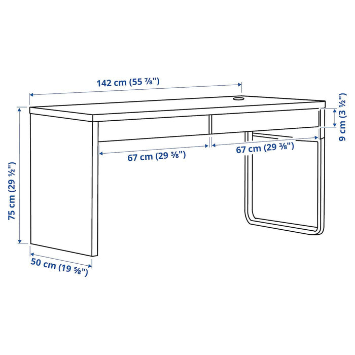 MICKE Desk, black-brown 142x50 cm