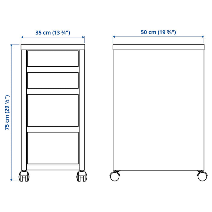 MICKE Drawer unit on castors, black-brown 35x75 cm