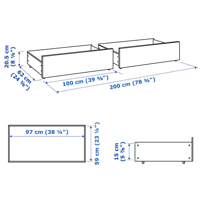 MALM Bed storage box for high bed frame, black-brown, 200 cm